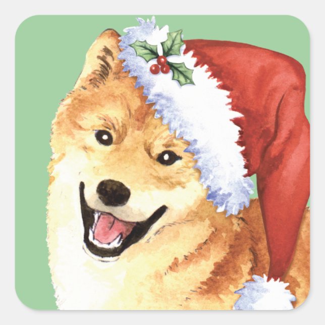 Happy Howlidays Shiba Inu Quadratischer Aufkleber (Vorderseite)