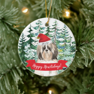 Happy Howlidays Shih tzu Longer Hair Dog Weihnacht Keramik Ornament