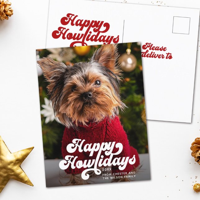 Happy Howlidays Simple Fun Modern Foto Holiday Postkarte (Von Creator hochgeladen)