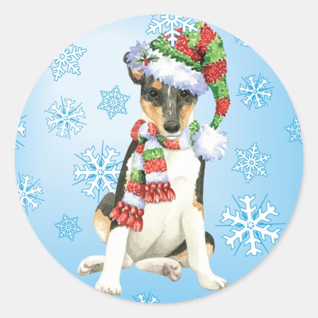Happy Howlidays Smooth Collie Runder Aufkleber (Vorderseite)