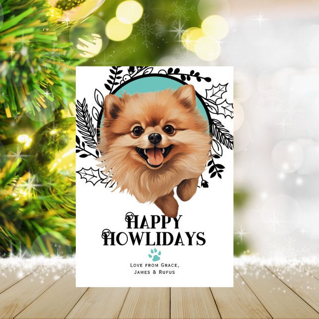 Happy Howlidays Spitz Weihnachten (Happy Howlidays Pomeranian Dog Christmas Holiday Card by Ricaso. Cute dog breed holiday cards)