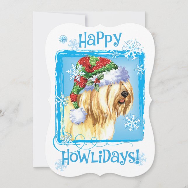 Happy Howlidays Tibetan Terrier Feiertagskarte (Vorderseite)