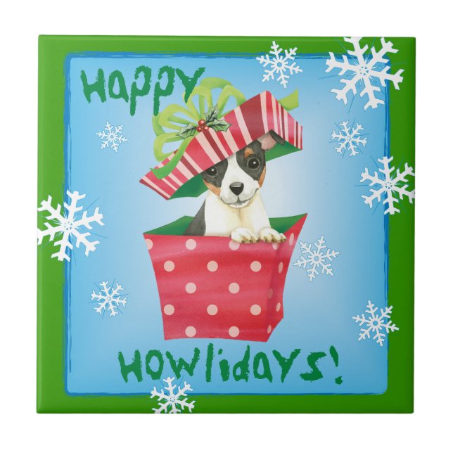 Happy Howlidays Toy Fox Terrier Fliese (Vorderseite)