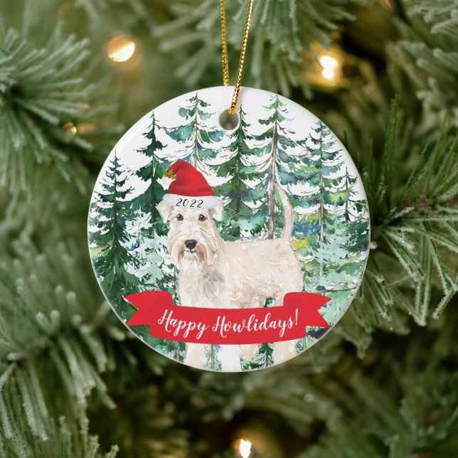 Happy Howlidays Wheaten Terrier Dog Christmas Orna Keramik Ornament (Baum)
