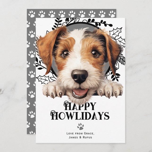 Happy Howlidays Wire Fox Terrier Dog Weihnachten (Vorne/Hinten)