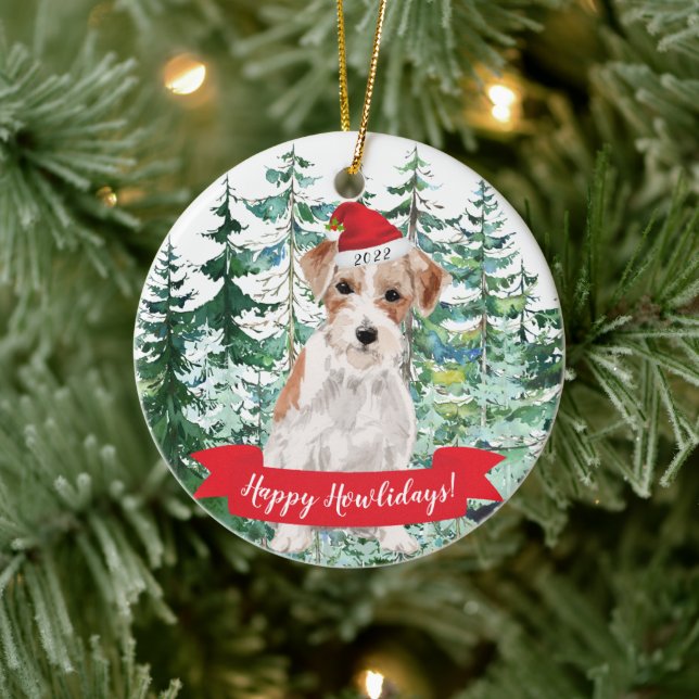 Happy Howlidays Wire Hairs Jack Russell Weihnachte Keramik Ornament (Baum)