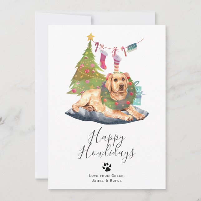Happy Howlidays Yellow Labrador Hund Weihnachten (Vorderseite)