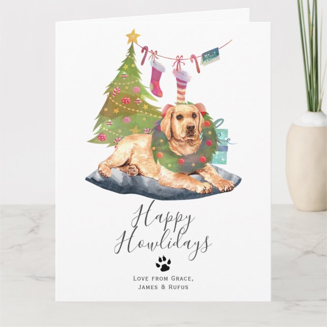 Happy Howlidays Yellow Labrador Hund Weihnachten Karte (Vorderseite)