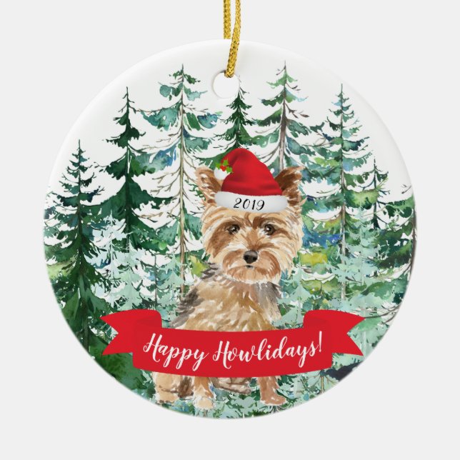 Happy Howlidays Yorkshire Terrier Dog Weihnachten Keramik Ornament (Vorne)