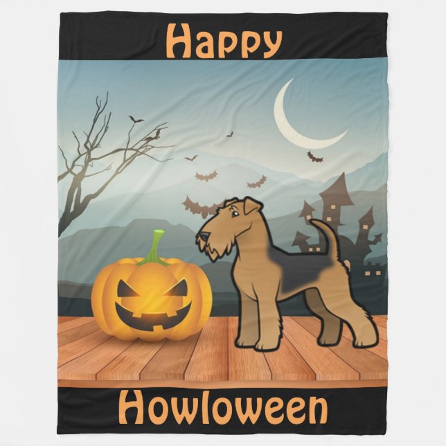 Happy Howloween Airedale Terrier Fleecedecke (Vorderseite)