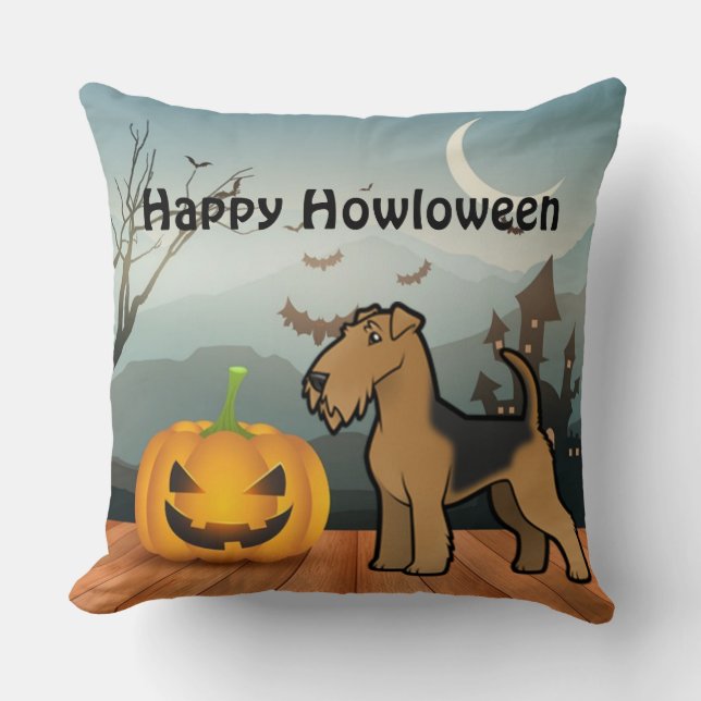 Happy Howloween Airedale Terrier Kissen (Vorderseite)