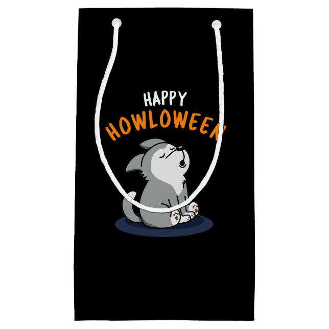 Happy Howloween Dog Pun Dark BG Kleine Geschenktüte (Vorderseite)