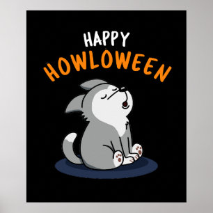 Happy Howloween Dog Pun Dark BG Poster