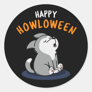 Happy Howloween Dog Pun Dark BG Runder Aufkleber