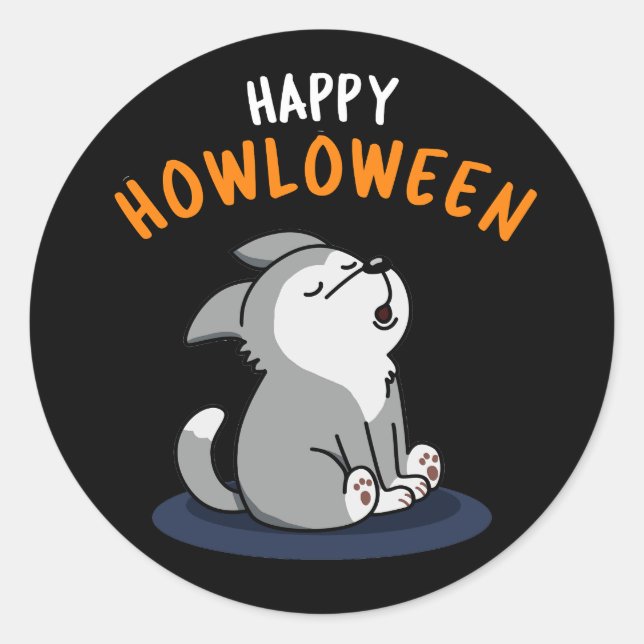 Happy Howloween Dog Pun Dark BG Runder Aufkleber (Vorderseite)