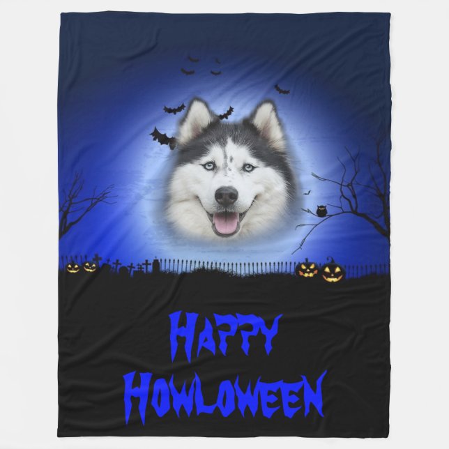 Happy Howloween Husky Fleecedecke (Vorderseite)
