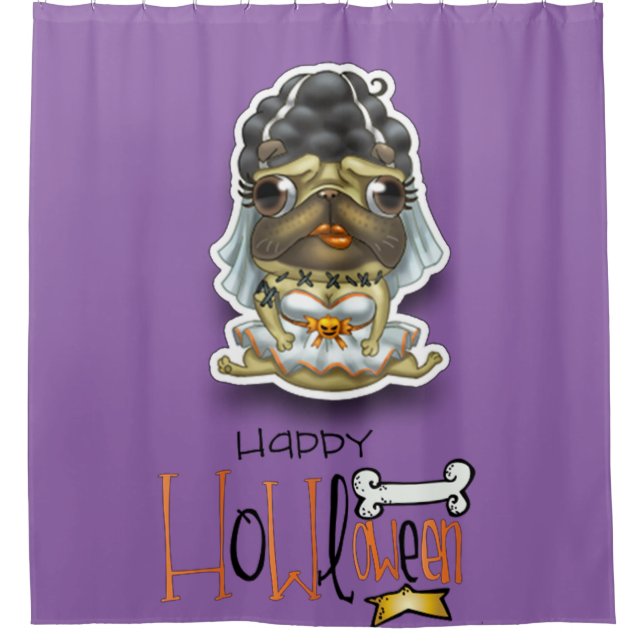 Happy Howloween Mops der Bride Duschvorhang (Vorderseite)