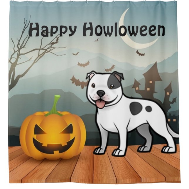 Happy Howloween Staffordshire Bull Terrier Duschvorhang (Vorderseite)