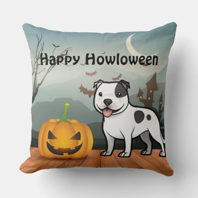 Happy Howloween Staffordshire Bull Terrier Kissen (Vorderseite)
