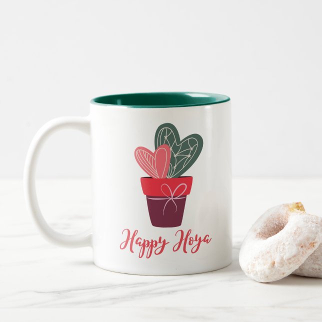 Happy Hoya Liebe Herz Romantischer Valentinstag Zweifarbige Tasse (Mit Donut)