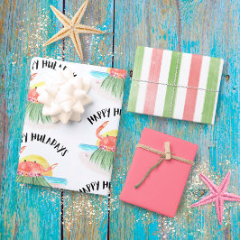 Happy Huladays Crab Hawaiian Tropical Christmas Geschenkpapier Set