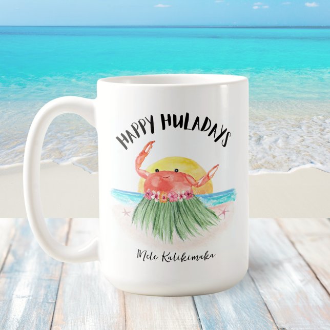 Happy Huladays Crab Tropical Beach Weihnachten Kaffeetasse (Von Creator hochgeladen)