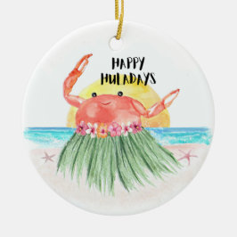 Happy Huladays Crab Tropical Beach Weihnachten Keramik Ornament