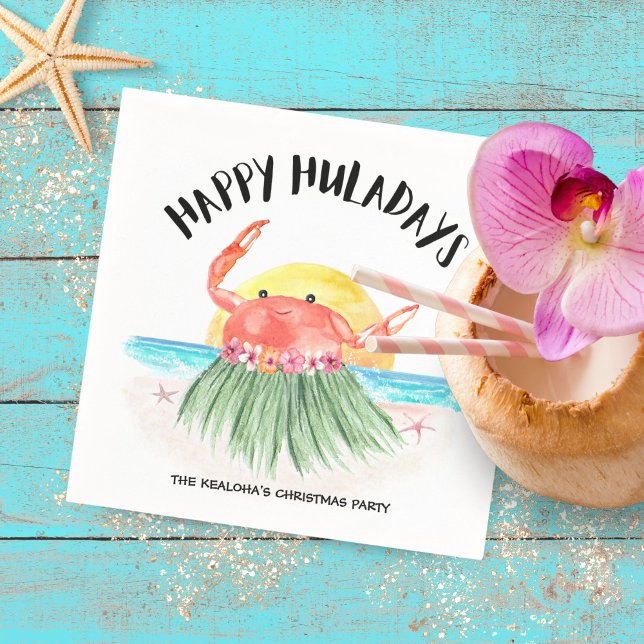 Happy Huladays Crab Tropical Beach Weihnachten Serviette (Von Creator hochgeladen)