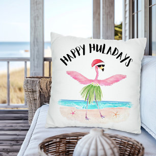Happy Huladays Flamingo Santa Tropical Weihnachten Kissen