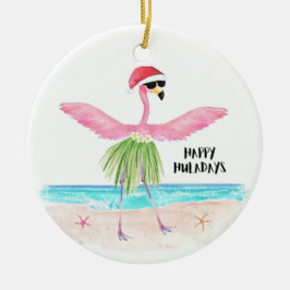 Happy Huladays Flamingo Tropical Beach Weihnachten Keramik Ornament