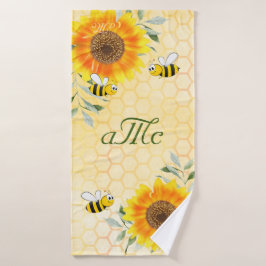 Happy Hummeln Gelbe Sonnenblume Paar monogramm Badehandtuch