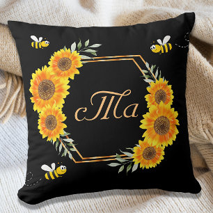 Happy Hummeln Sonnenblumen schwarzes Paar monogram Kissen