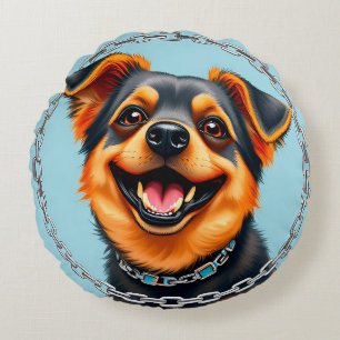 Happy Hund farbenfrohe digitale Illustration Rundes Kissen