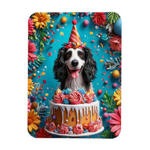 Happy Hund feiert Geburtstag mit farbenfrohen Kuch Magnet