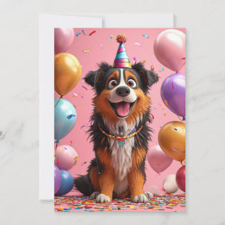Happy Hund feiert Geburtstag mit Kuchen Einladung