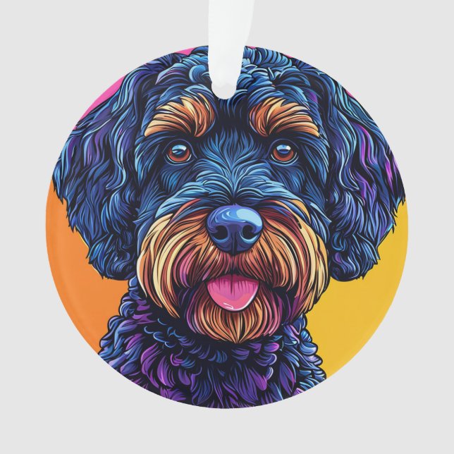 Happy Hund gegen farbigen Hintergrund Ornament (Vorderseite)