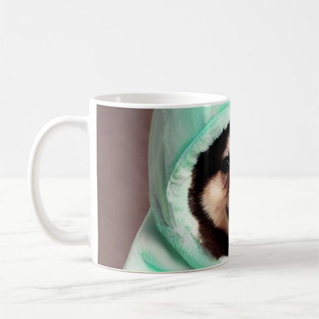 Happy Hund in einem Minzgrün-Kostüm Kaffeetasse (Links)
