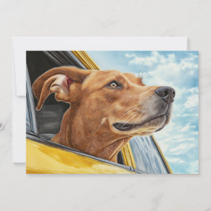Happy Hund in Gelben Auto Art Print Karte