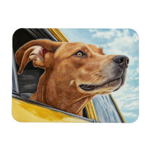 Happy Hund in Gelben Auto Art Print Magnet