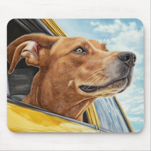 Happy Hund in Gelben Auto Art Print Mousepad