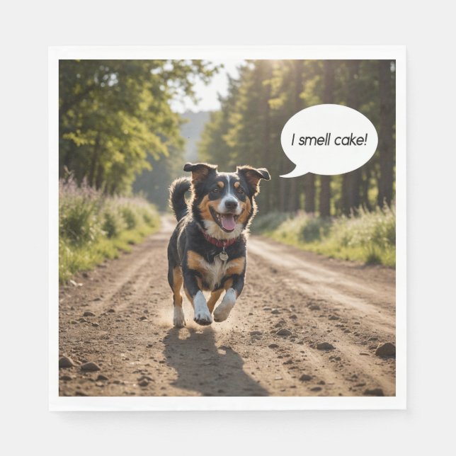 Happy Hund riecht nach Geburtstagskuchen Serviette (Vorderseite)
