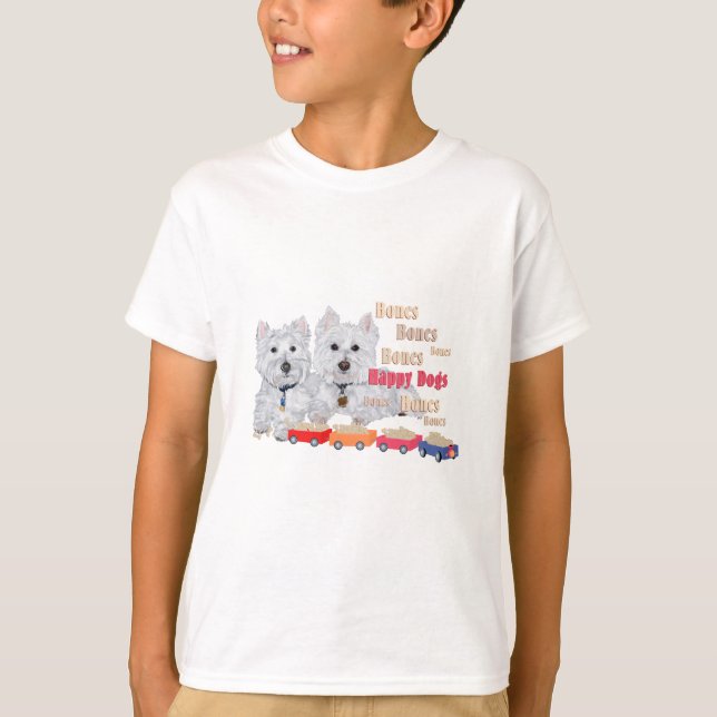 Happy Hunde mit Knochen T-Shirt (Vorderseite)