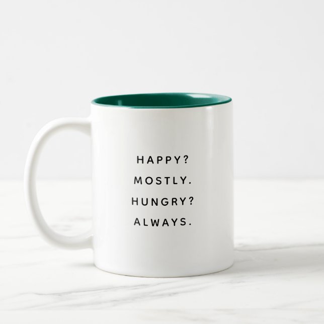 Happy Hungry Happy Humorous Coworker Mug Zweifarbige Tasse (Links)