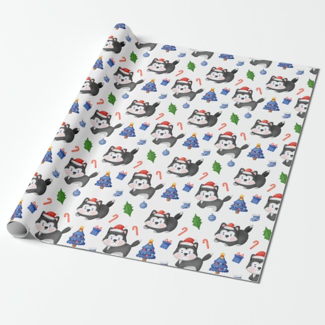 Happy Husky Christmas Pattern Geschenkpapier (Ungerollt)