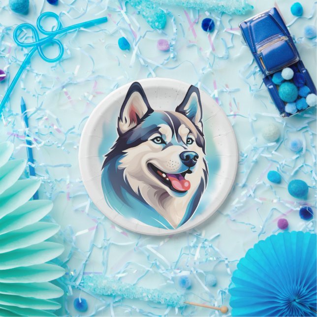 Happy Husky Dog Pet Wham-O Frisbee Pappteller (Party)