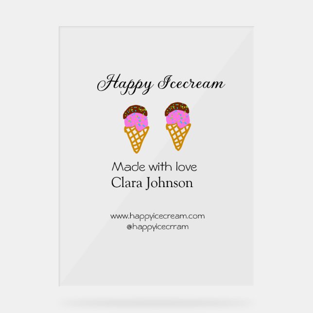 Happy Icecream add name website social media  Acrylschild (Vorderseite)