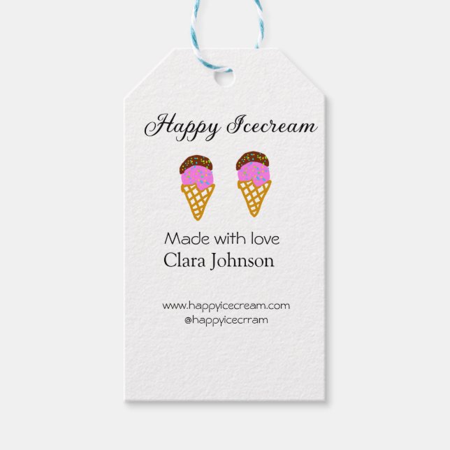 Happy Icecream add name website social media  Geschenkanhänger (Vorderseite)