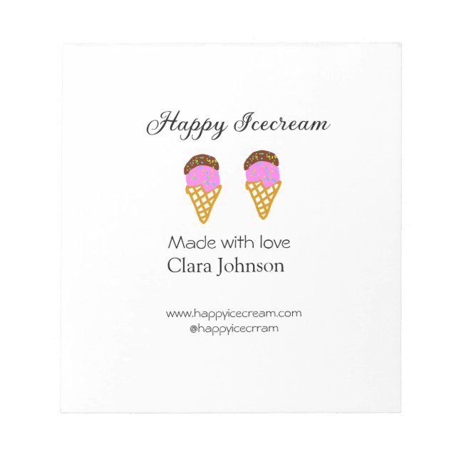 Happy Icecream hinzufügen Namen Website Social Med Notizblock (Vorderseite)