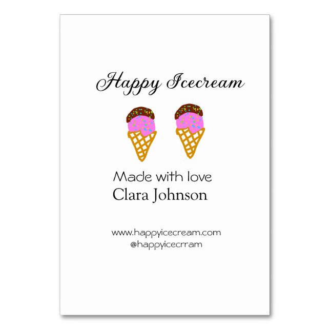 Happy Icecream hinzufügen Namen Website Social Med Tischnummer (Vorderseite)