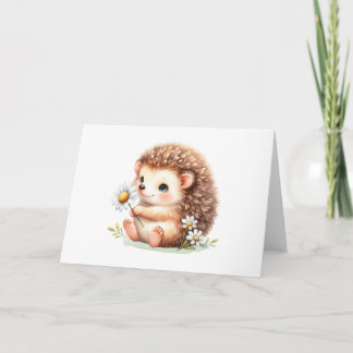 Happy Igel mit Daisies Niedlich Blank Gruß Karte